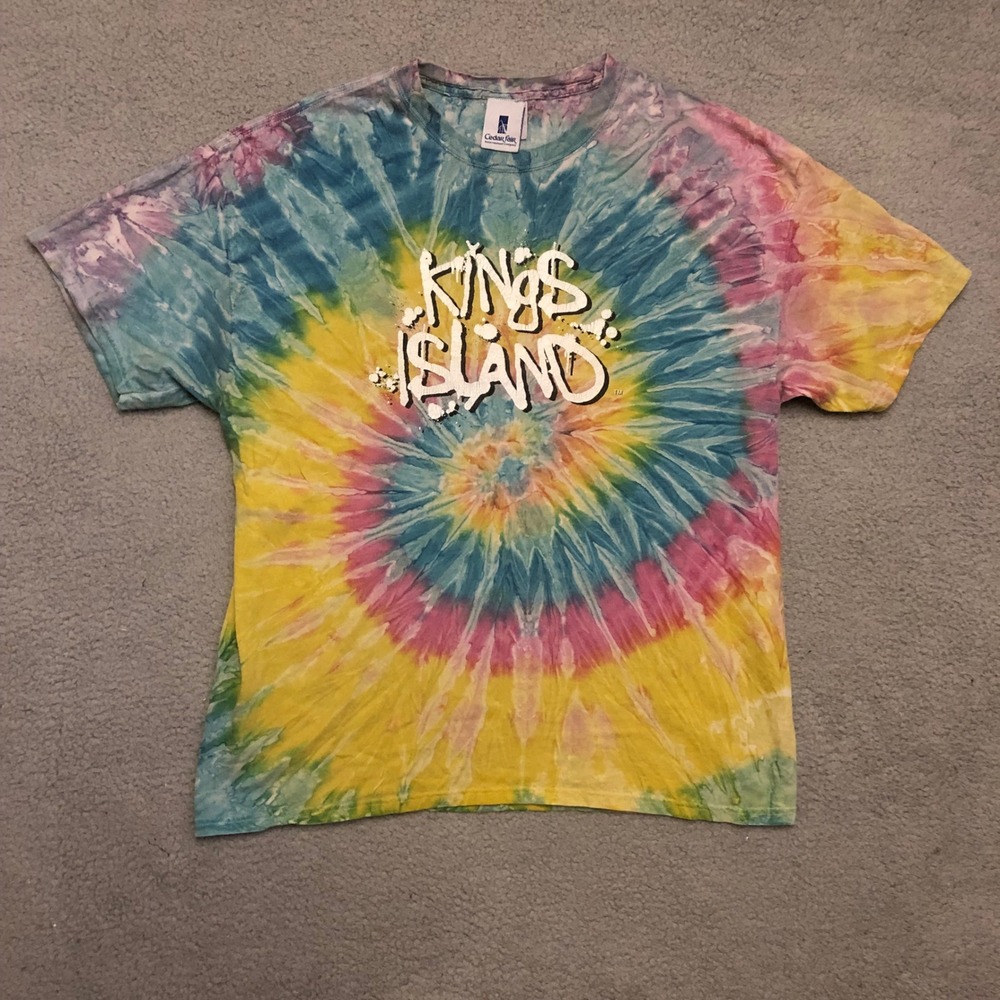 Vtg Kings Island Tie Dye Shirt Cedar Fair Amusement Park Graphic Tee XL Trippy